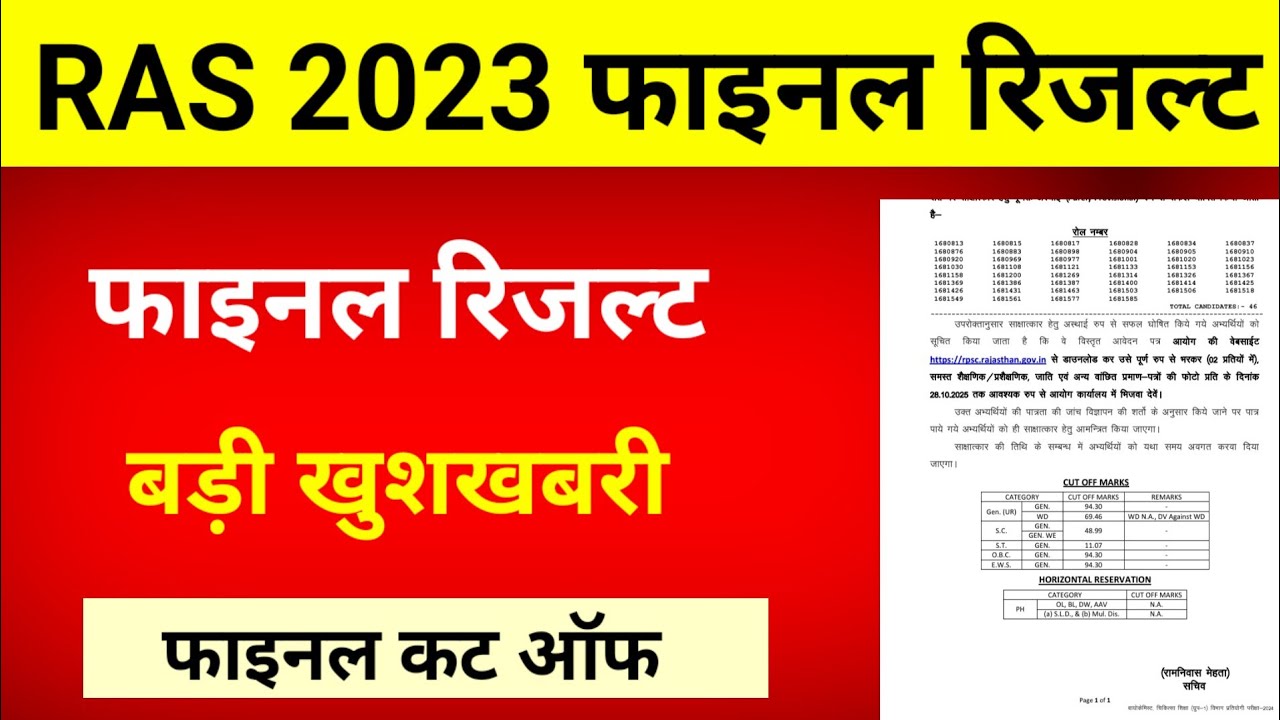 RAS 2023 Final Result, Ras 2023ka final result kab aayega, Ras result 2025, Ras result 2023, Ras 
