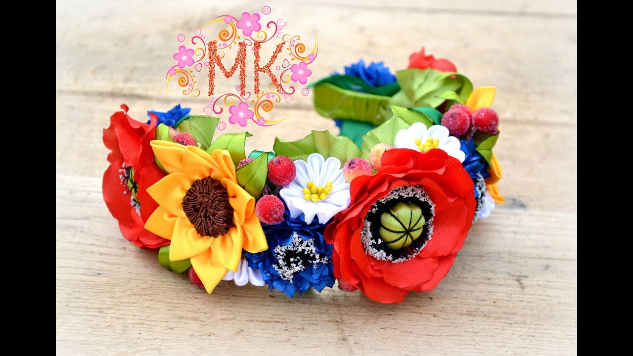 DIY Український вінок з атласних стрічок МК ...