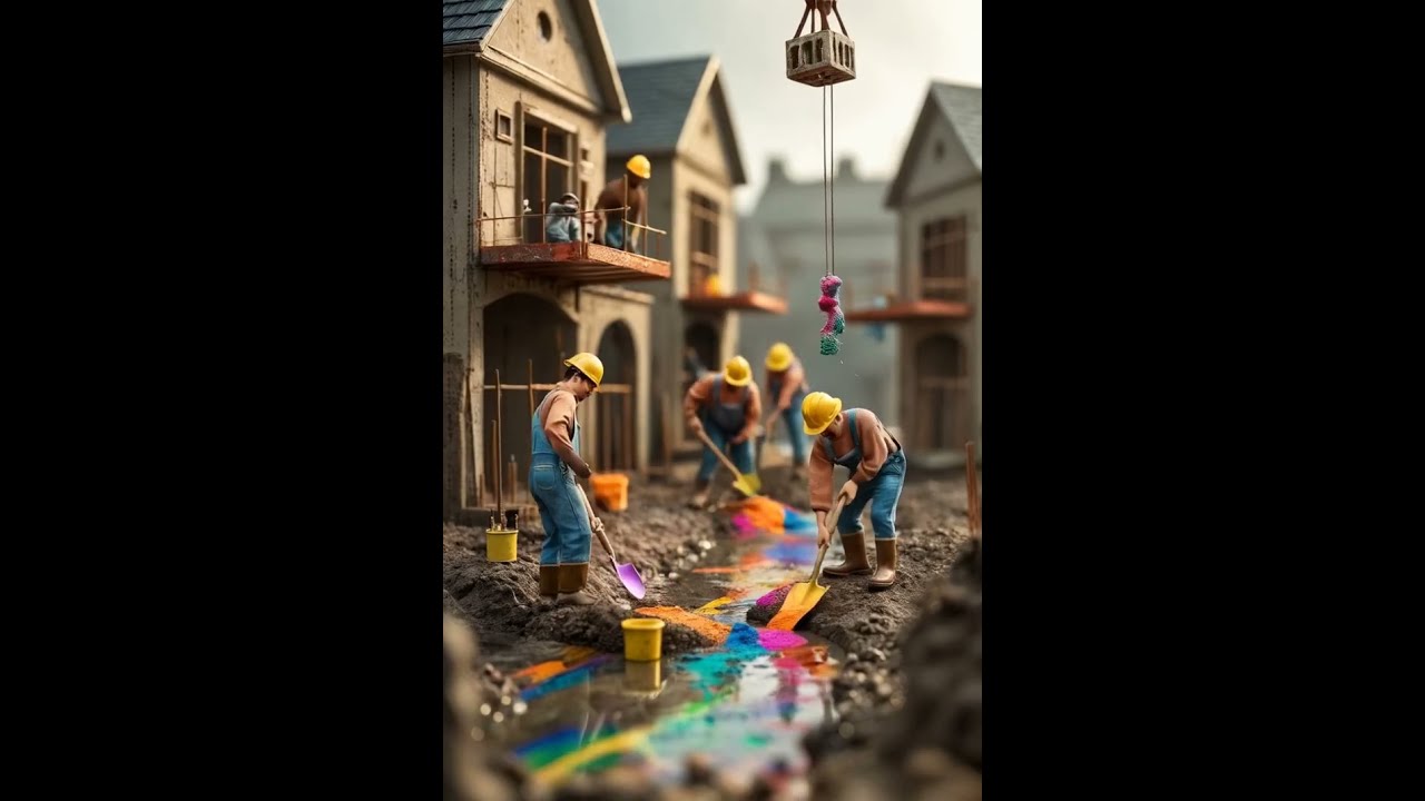 AI Construction Workers Building the Rainbow of the Future