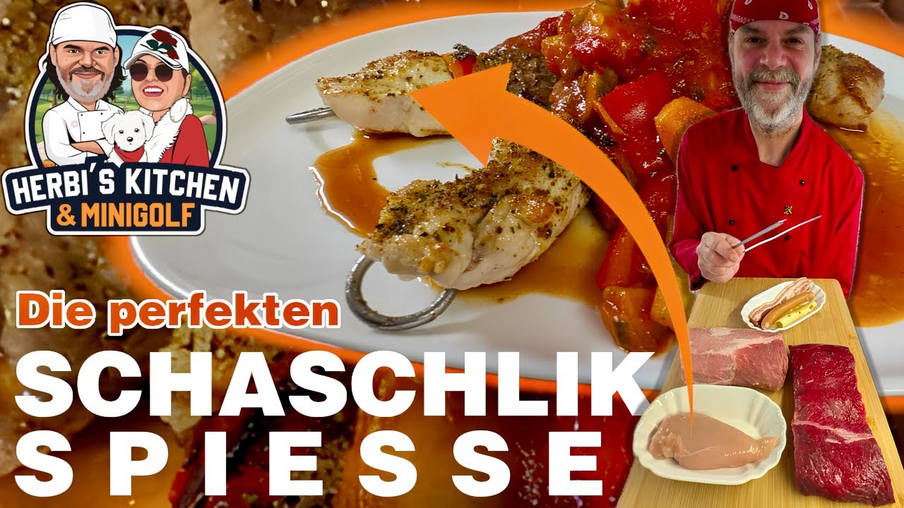 ORIGINAL Schaschlikspieße aus der Grillpfanne 🍢 Mit 3 Fleischsorten & würziger Gemüse-Tomatensauce