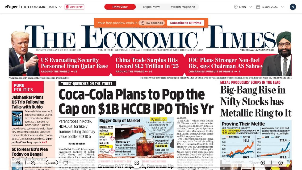 15 January 2026 | The Economic Times Newspaper | Daily Finance & Business News Analysis