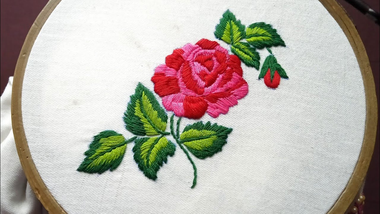 Long And Short Stitch Rose Flower, Long And Short Hand Embroidery
