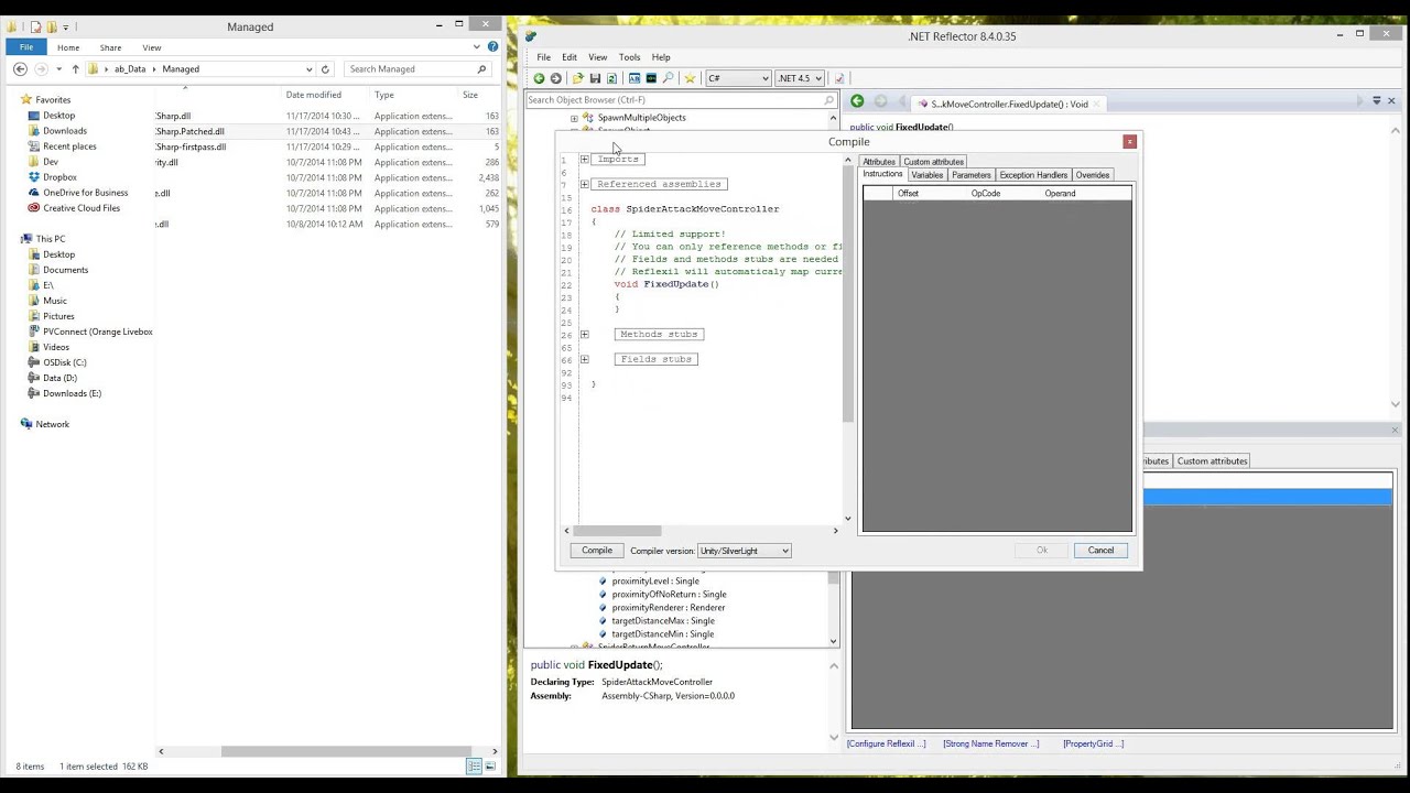 Unity assembly patching (AngryBots game) with Reflexil