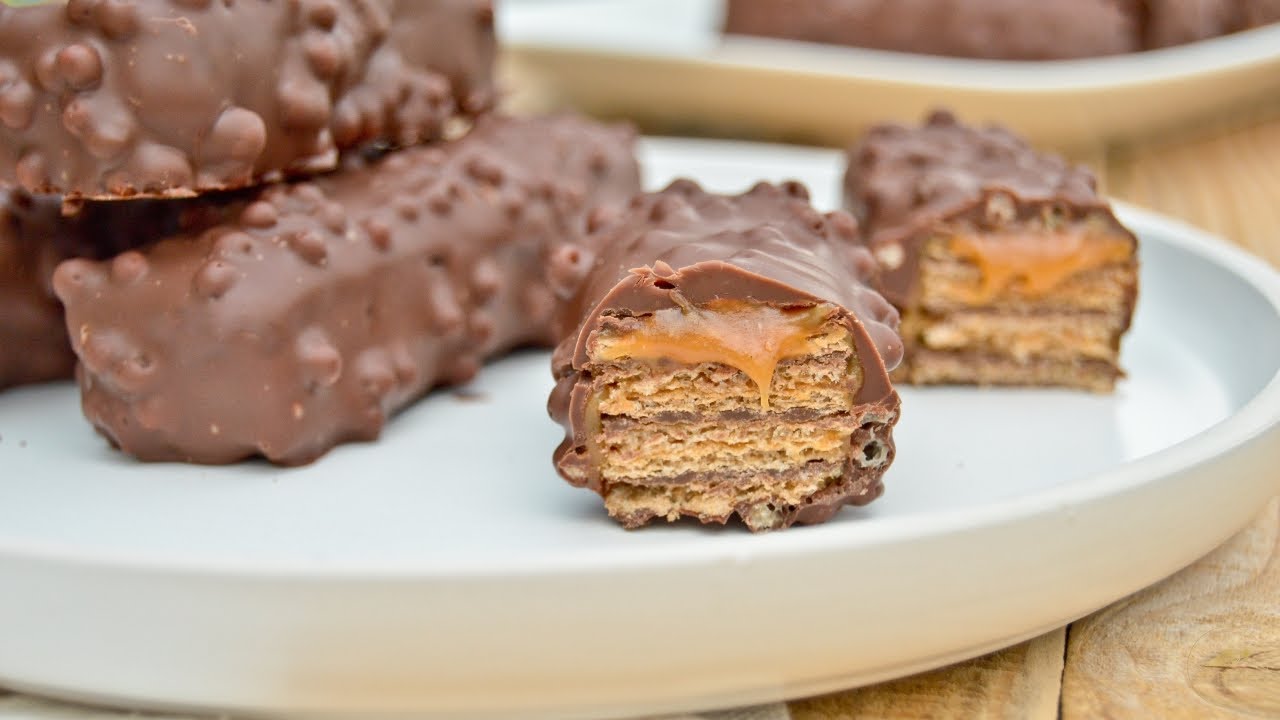Barres chocolatées caramel gaufrettes chocolat noisette façon Lion