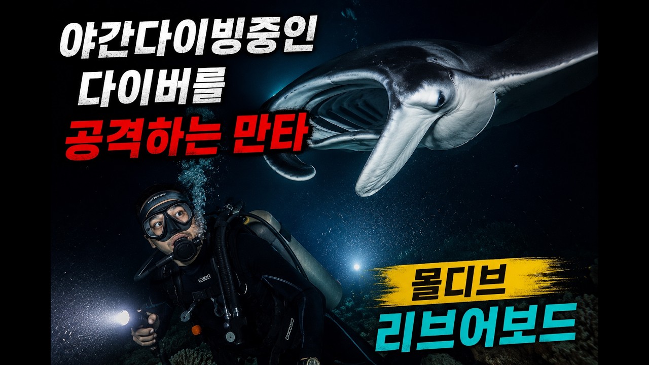 야간다이빙에서 공격하는 만타레이