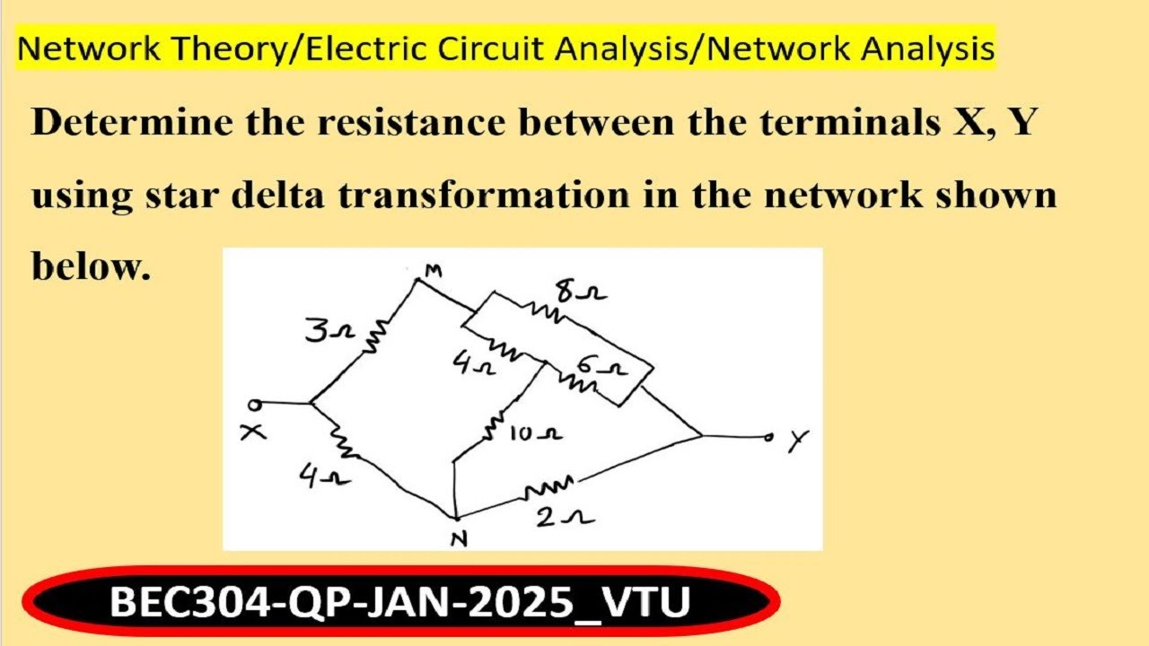 Determine the resistance between the terminals X, Y using star delta transformation.