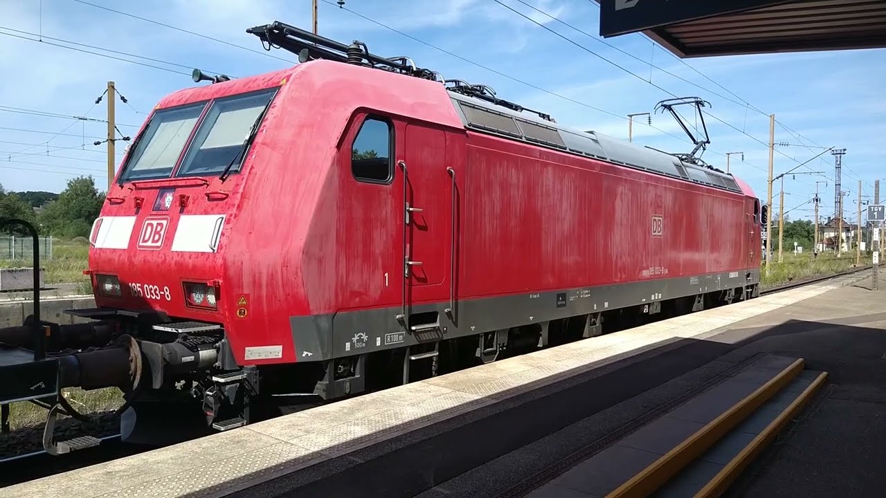 Freight train departing from Forbach station, France
