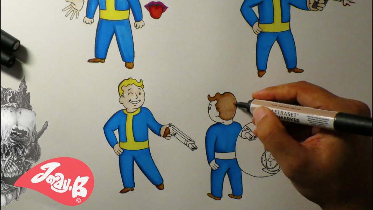 Drawing Fallout 4 Vault Boy Characters Ep.2 PERKS!!!