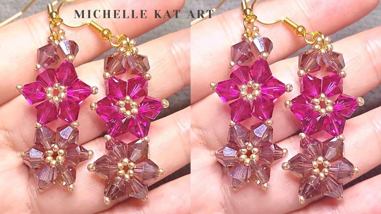 Beaded earrings tutorial easy, how to make earrings with bicone 6mm, step by step diy tutorial