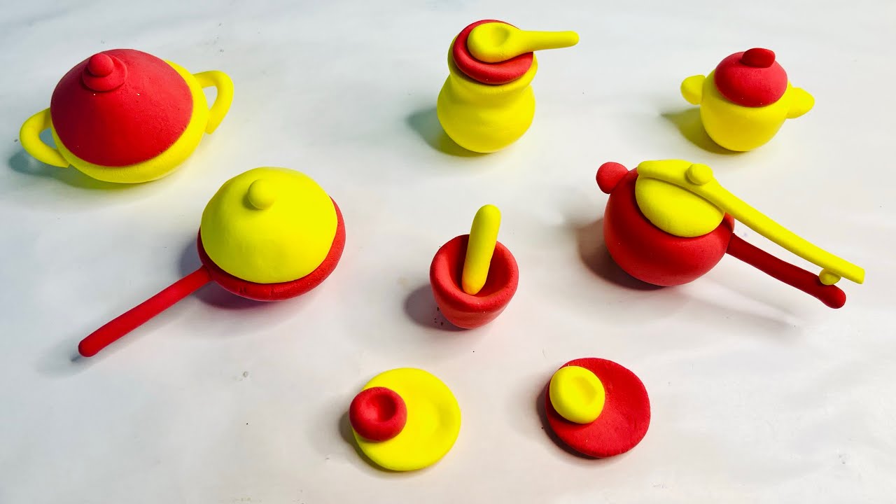DIY :How to make polymer clay miniature kitchen set | village style mini polymer clay cooking pots 