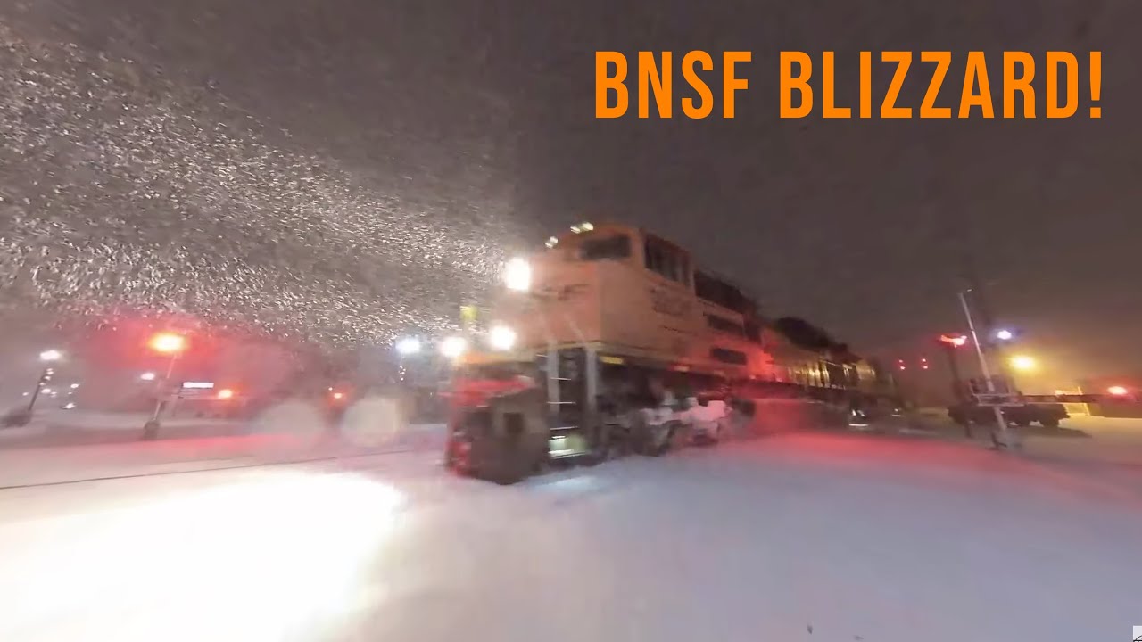 BNSF Coal train in a Snow Storm! (360 Video)