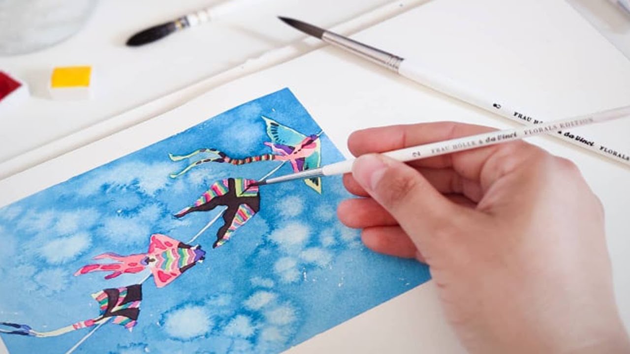 Tutorial Acquerello : AQUILONI COLORATI nel cielo blu