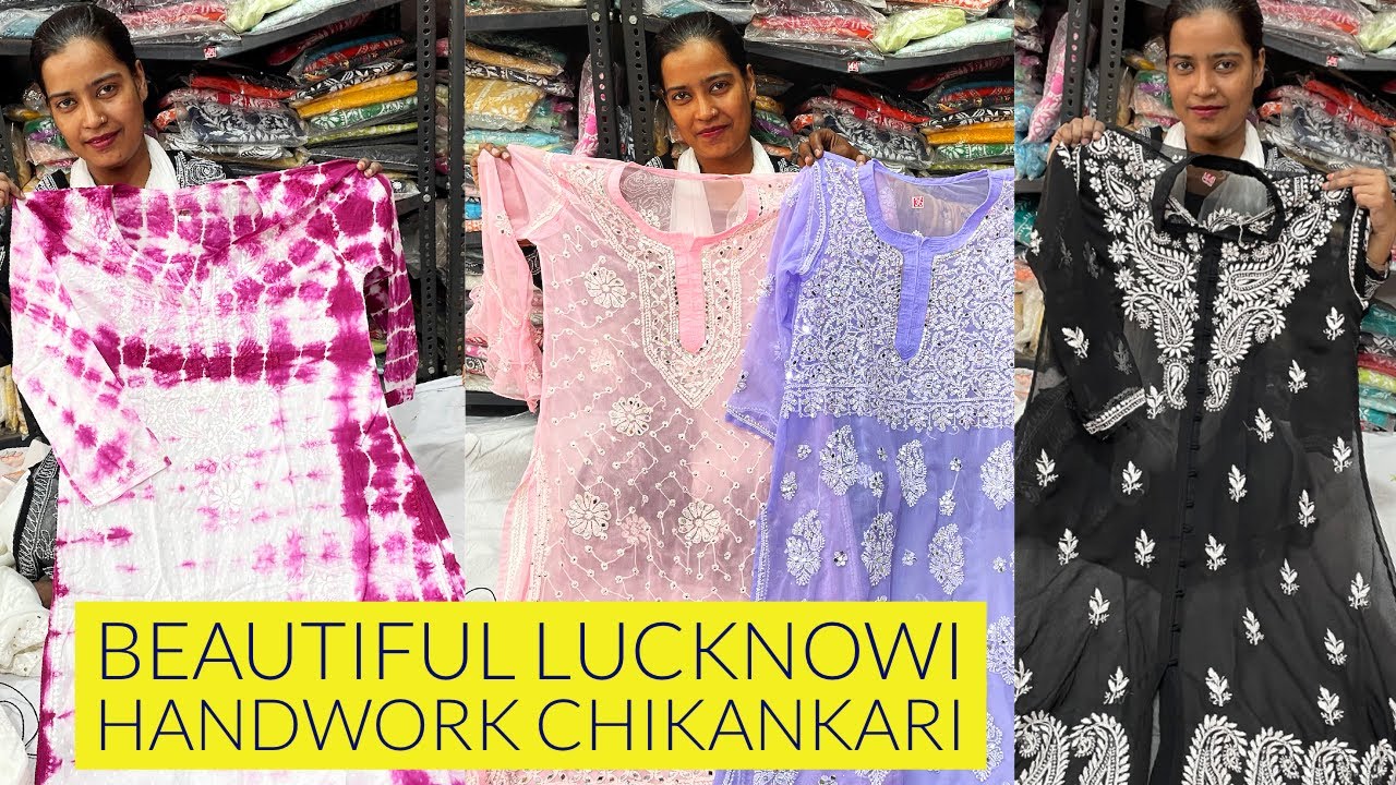 Beautiful Chikankari Cotton Chiffon Mukesh Work Kurtis Kaftaans at Krishna Agrawal Chikan Wholesale.
