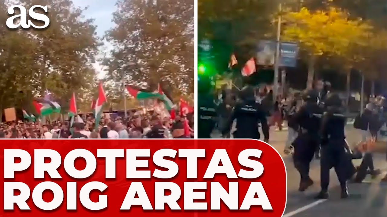 Las IMÁGENES DE TENSIÓN en el ROIG ARENA: cargas policiales por las protestas PRO-PALESTINA