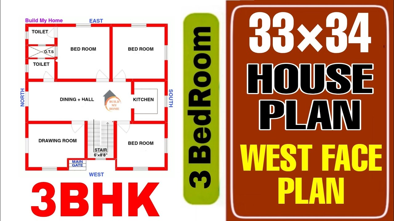 33'&times;34' WEST FACE HOUSE DESIGN || BEST WEST FACING HOME PLAN.