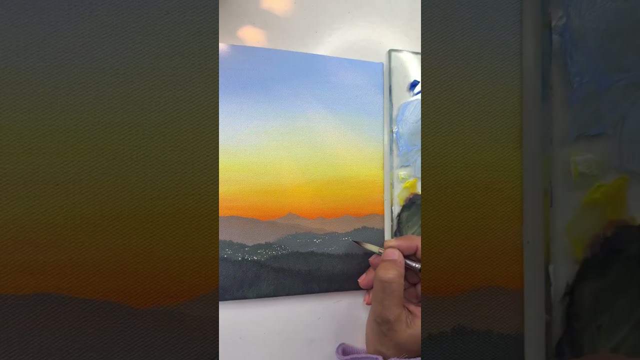 Easy mountain painting/Sunset painting for beginners/Acrylic painting tutorial