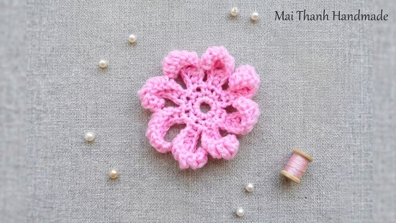 How to Crochet flower tutorial I Hướng dẫn móc len - Mẫu hoa cúc 8 cánh (Subtitles English)