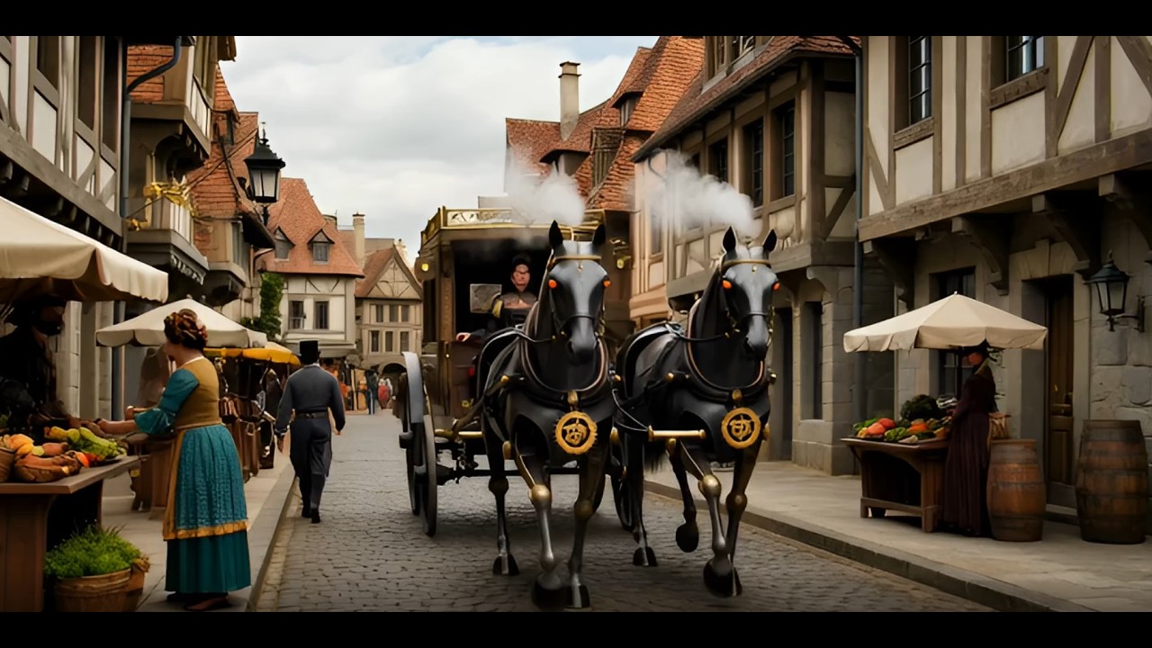 증기기관과 거리 풍경 🌆 스팀펑크 유럽 AI 영상 Steampunk Europe Daily Life ✨ AI-Generated Dreamy Scenes