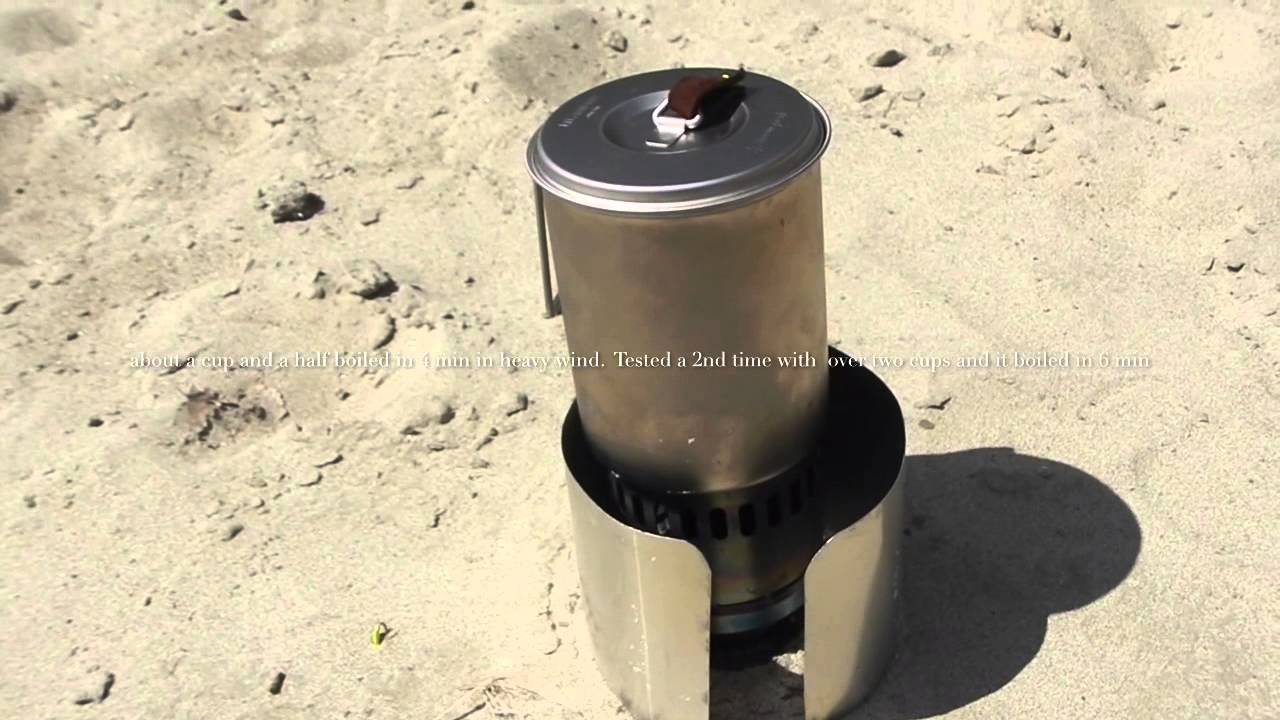 Snow Peak Titanium Solo cook set with Evernew ti alcohol stove with DX stand in the wind