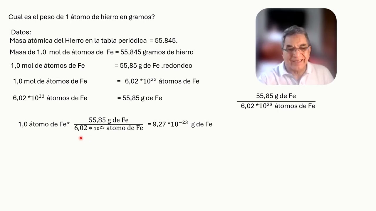 Como calcular peso de  1 atomo de Fe en  gramos?'