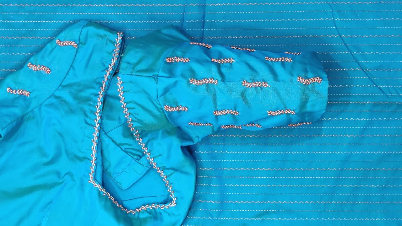 Copper bead work on stitched blouse| easy and simple method