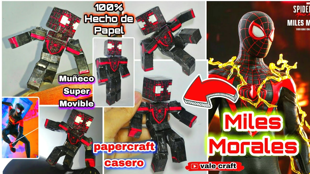Como hacer a Miles Morales (spider-man) figura o muñeco de papel Minecraft movible skin #papercraft