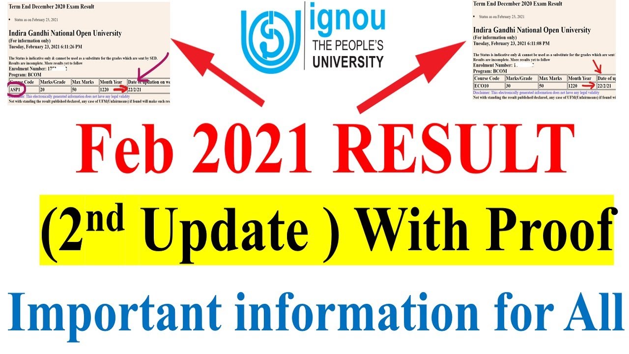 IGNOU FEB 2021 EXAM RESULT 2nd Update Published (With Proof ) || Important information for All
