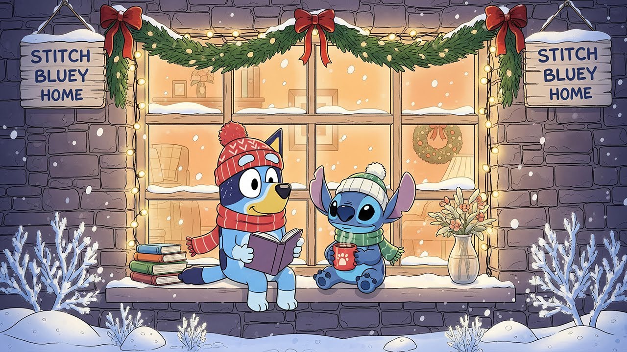 Stitch & Bluey WInter Window Study ❄️ Calm Lofi Beats to Relax & Focus 🌙 Soft Lofi Winter Vibes