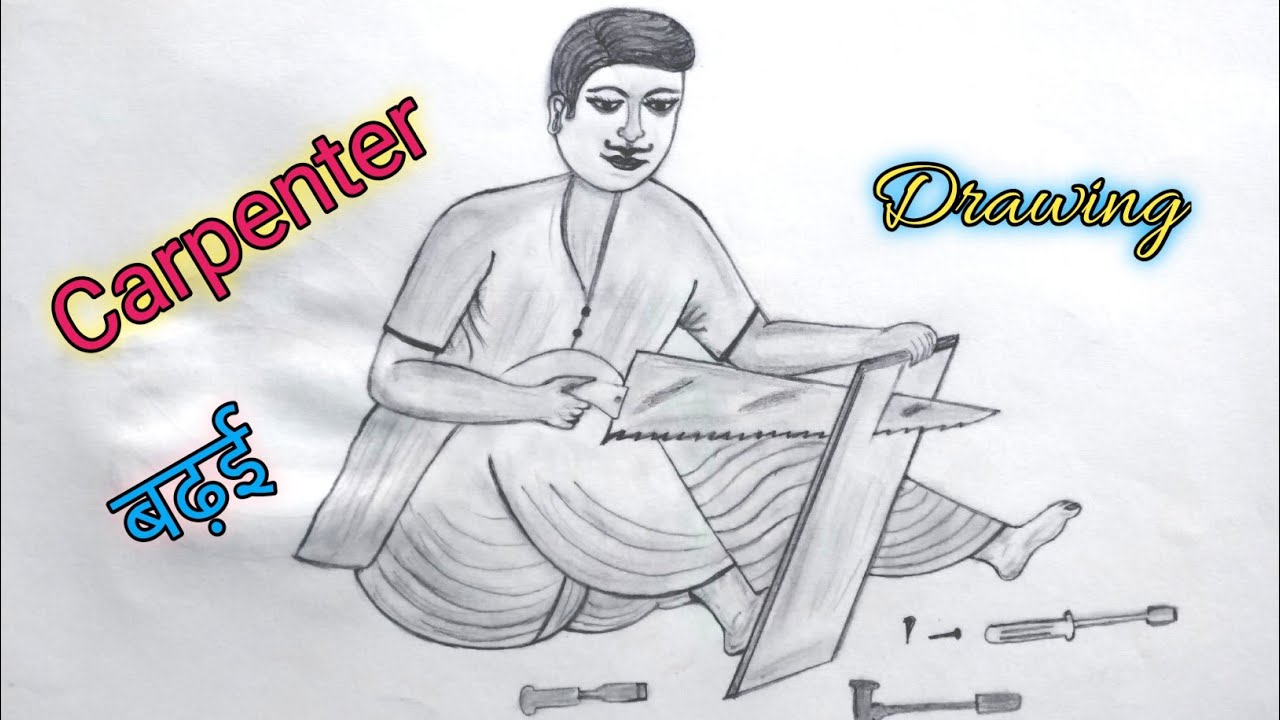 How to draw a carpenter step by step || Easy drawing Carpenter || working carpenter drawing easy
