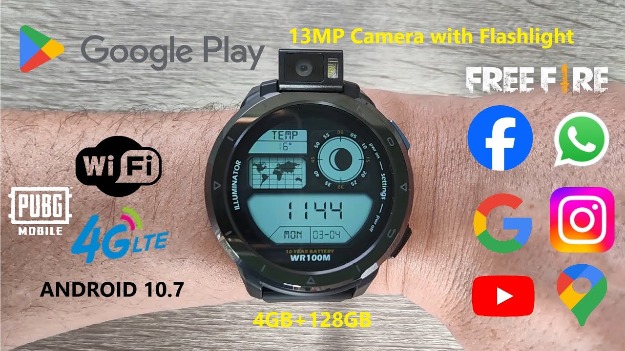 Kospet Optimus 2 Smartwatch Android 10.7 4GB+128GB 1260mAh 13MP Camera Flashlight Unboxing & Review