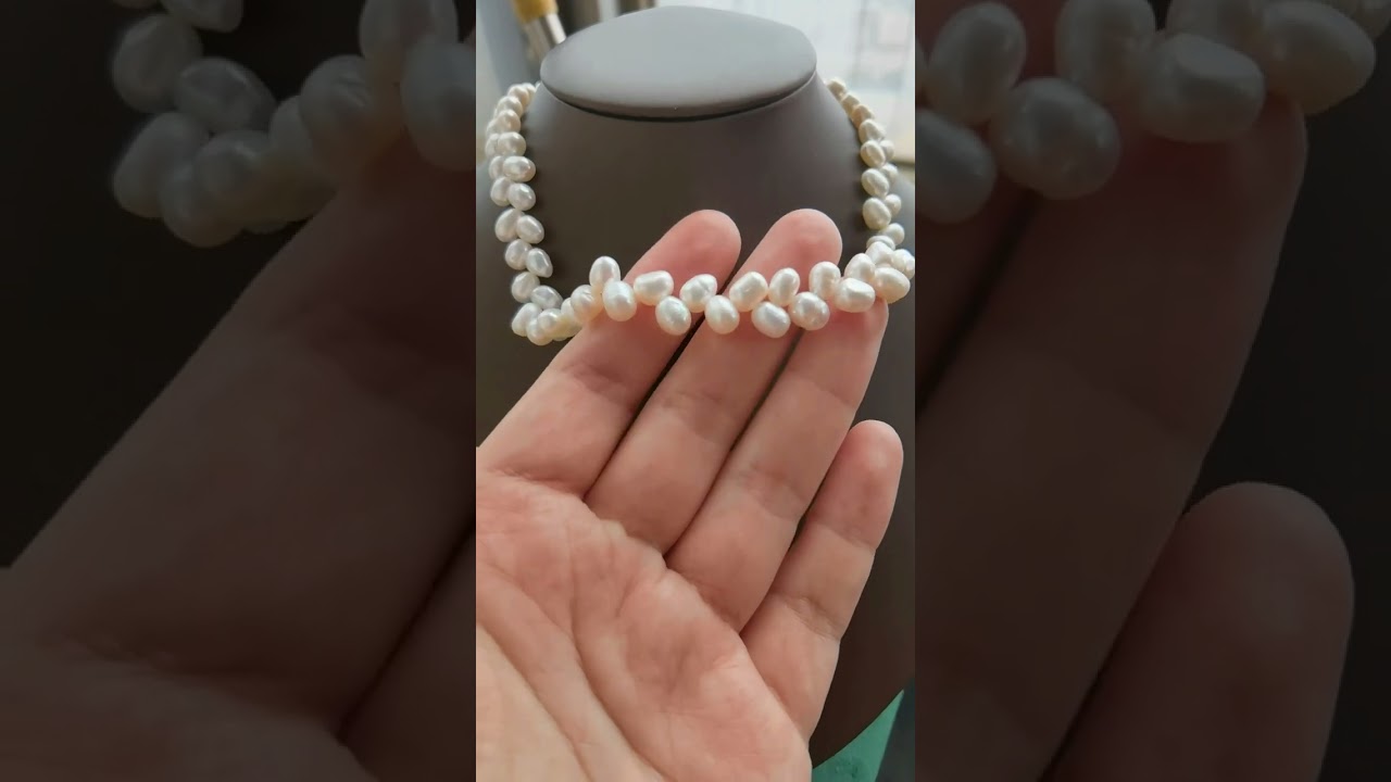 Handmade Wheat-Shaped Freshwater Pearl Necklace #pearl #pearlnecklace #pearljewellery #pearljewelry