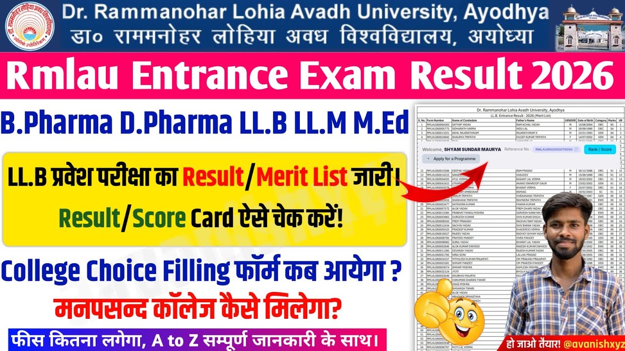 rmlau llb entrance exam result kaise dekhe 2026 rmlau llb entrance exam result 2026 kaise check kare