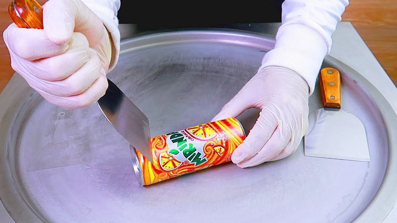 Mirinda and Orange Street food around the world ASMR - تحدي ميرندا مع البرتقال - ايس كريم على الصاج