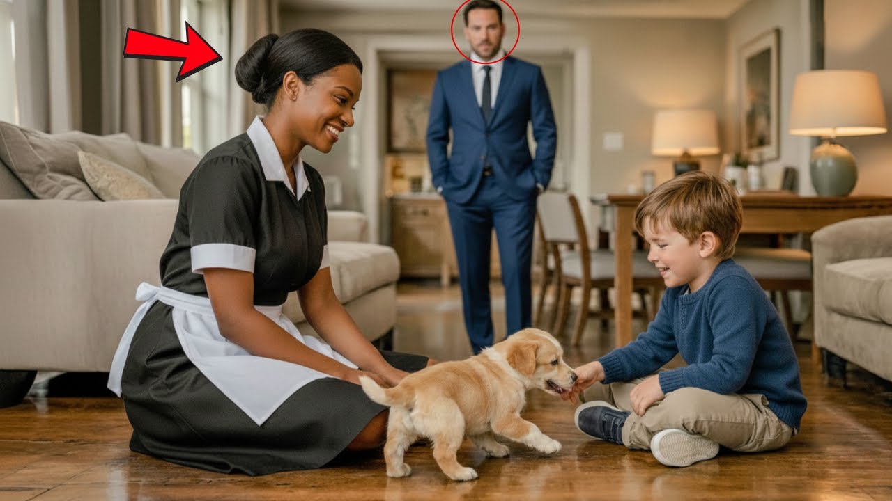 O empresário voltou e se emocionou ao ver a empregada confortar seu filho com um cão de rua