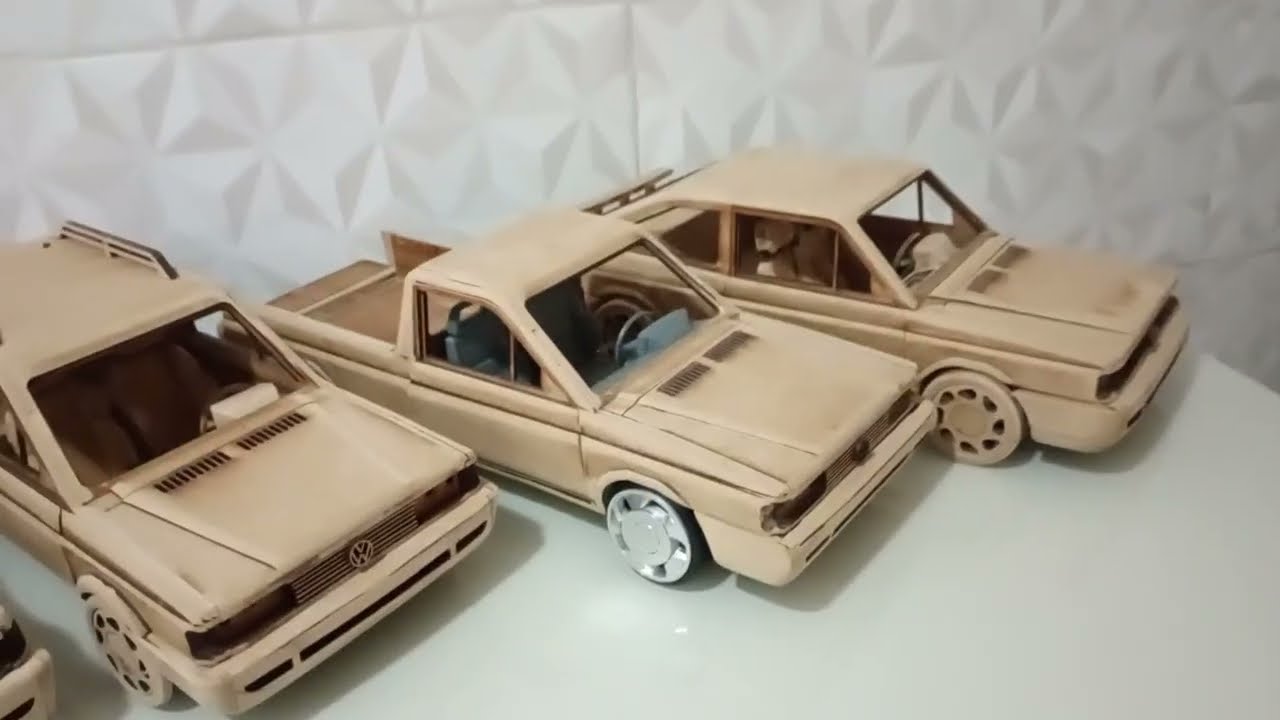 Aula Grátis de montagem VW Voyage  GTS escala 10  em madeira plano de corte a laser DXF CRD SVG PDF
