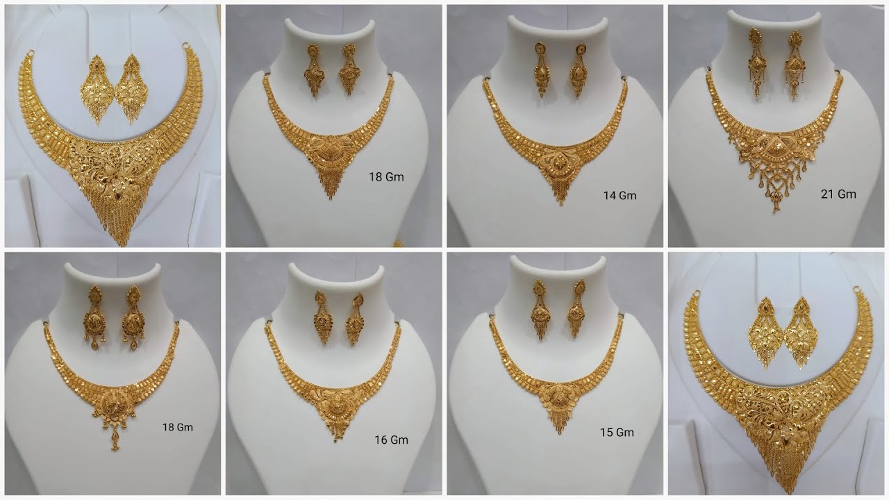 Gold Necklace Set With Earrings | Gold Necklace Set With Price And Weight