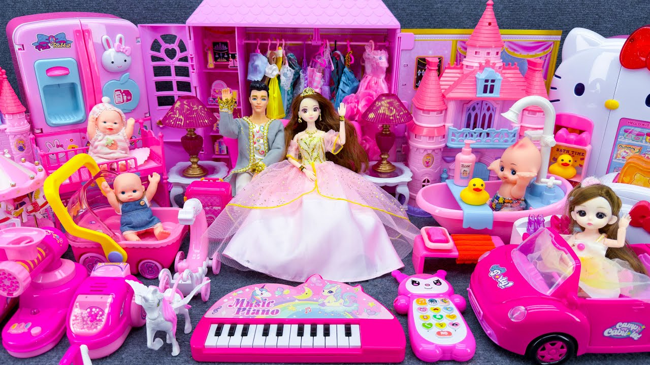 20 Minutes Satisfying Unboxing Barbie Princess Castle Wardrobe Playset, Pink Bathroom Toys Review