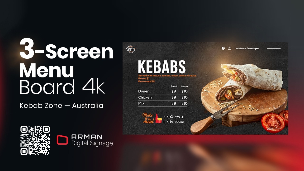 3-Screen Digital Menu Board for a Kebab Restaurant | Australia