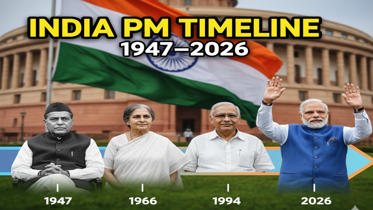 India Prime Ministers Timeline (1947&ndash;2026)