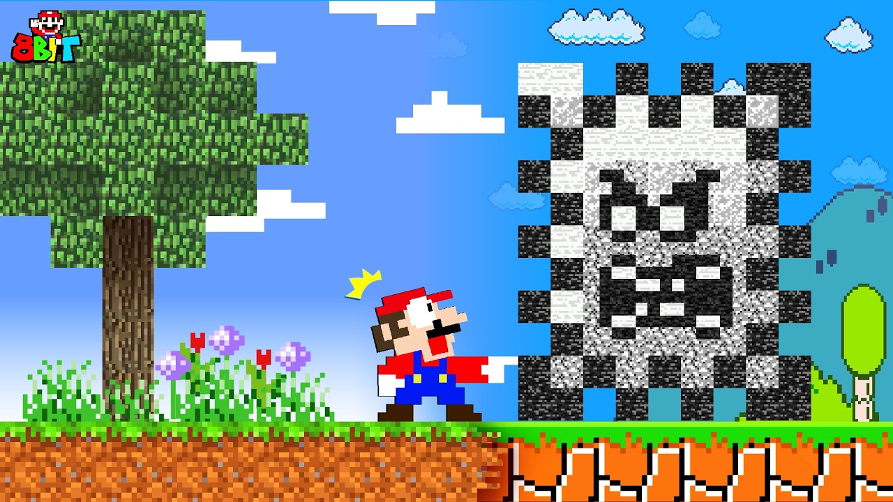 Super Mario Bros. When Everything Mario TOUCHES Turns into MINECRAFT