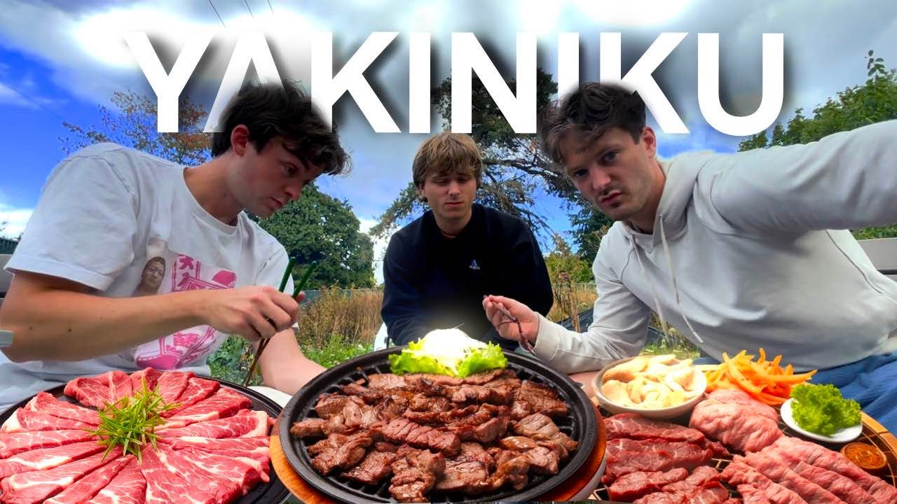 Cooking Japanese-style Yakiniku on a charcoal grill