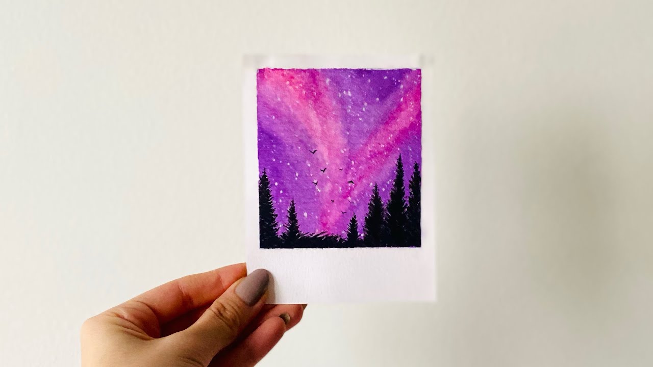Northern Lights easily painted with watercolors in 10 minutes 🩷