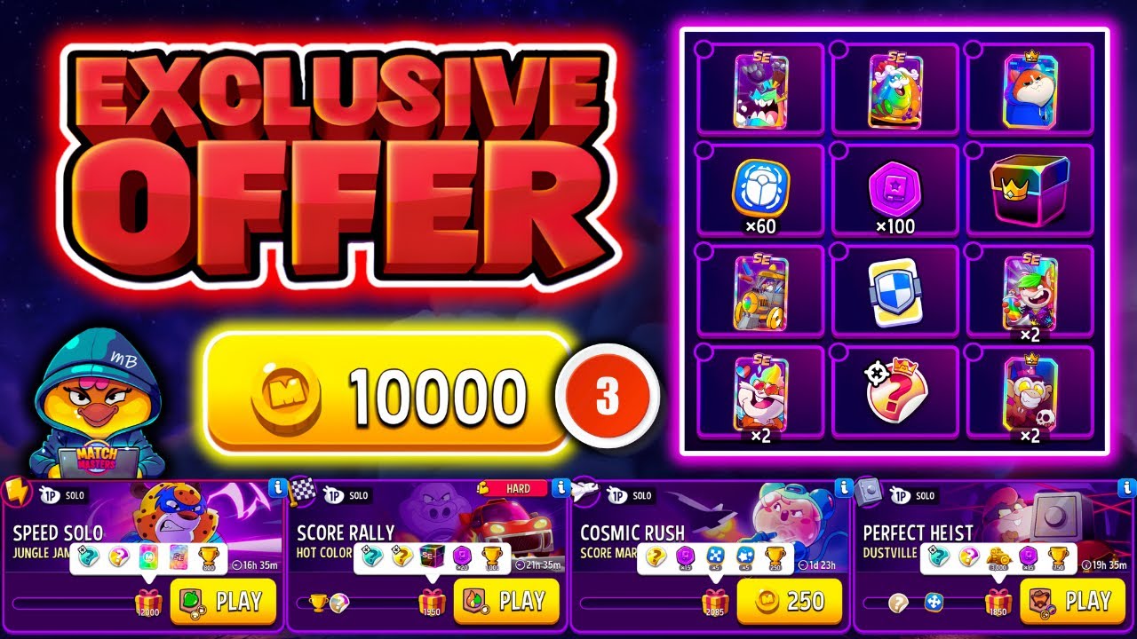EXCLUSIVE COINS OFFER🔥 x4 Solo: HARD Hot Color, Jungle Jam, Score Market, Dustville Duel