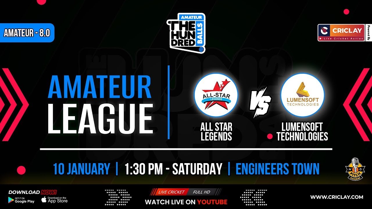 All Star Legends vs Lumensoft Technologies | Amateur Hundred - 8.0 | Criclay