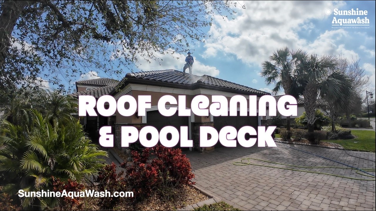 2-Story Tile Roof Soft Wash & Travertine Pool Deck Cleaning | Palmetto, FL | Sunshine AquaWash