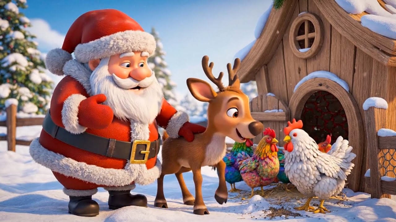 Winter Farm Daily Life – Santa and Reindeer Care for Animals in the Snow