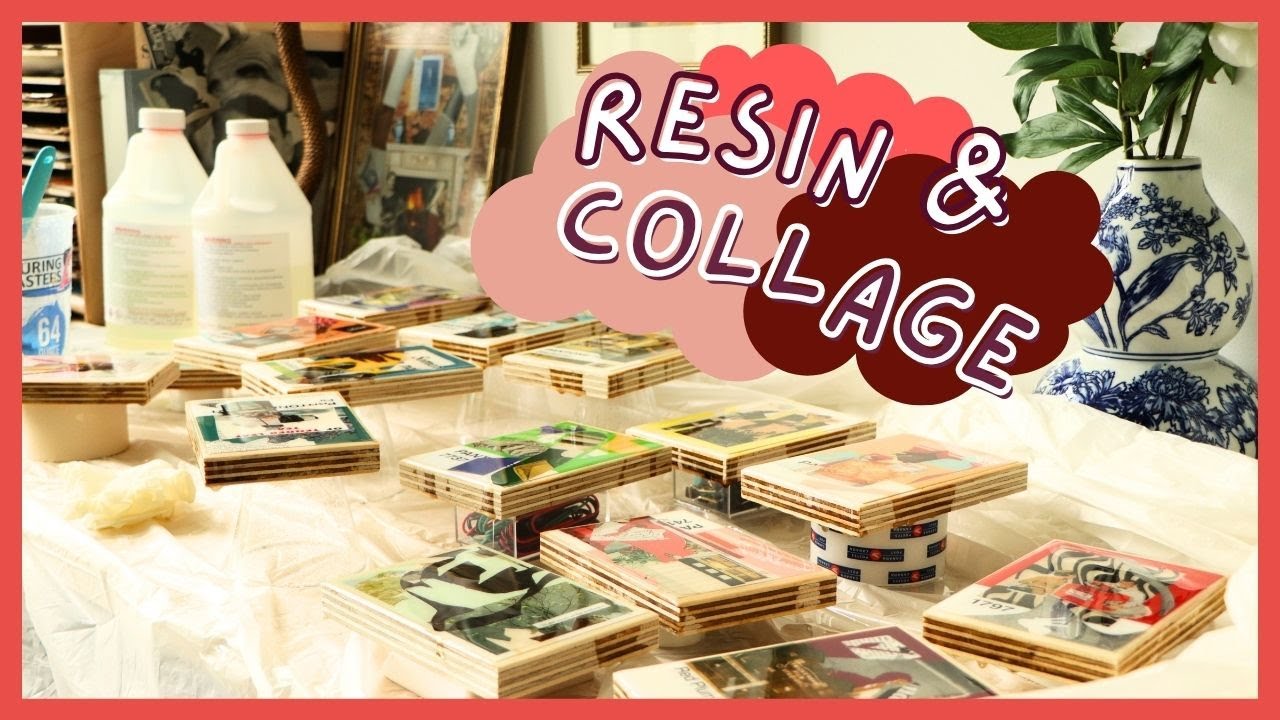 How to Resin Collage Art, Resin on Wood Tutorial | Collage with Resin with Pantone Postcards