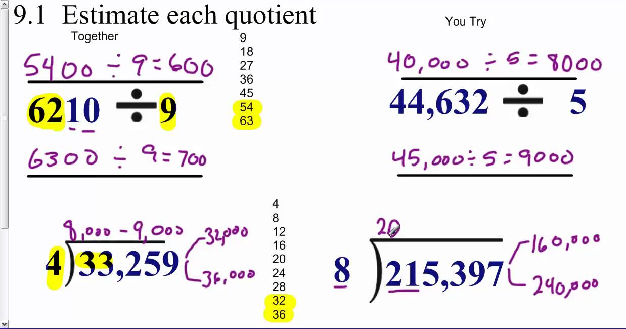 Estimate Quotients Single Digit Divisor