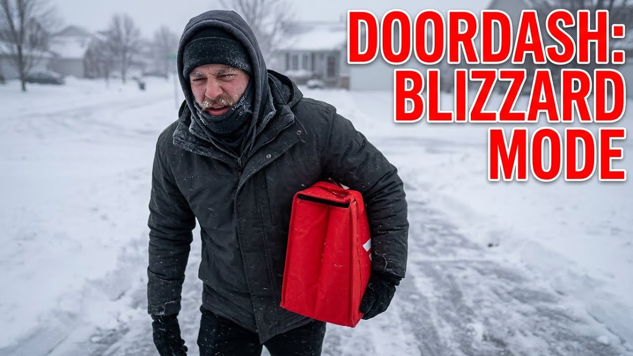 Спешка через дорогу в снежную бурю!!