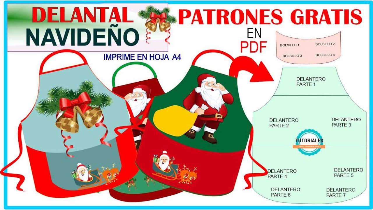 🎅🏼 PATRONES GRATIS de DELANTAL O MANDIL NAVIDEÑO en PDF 🎄